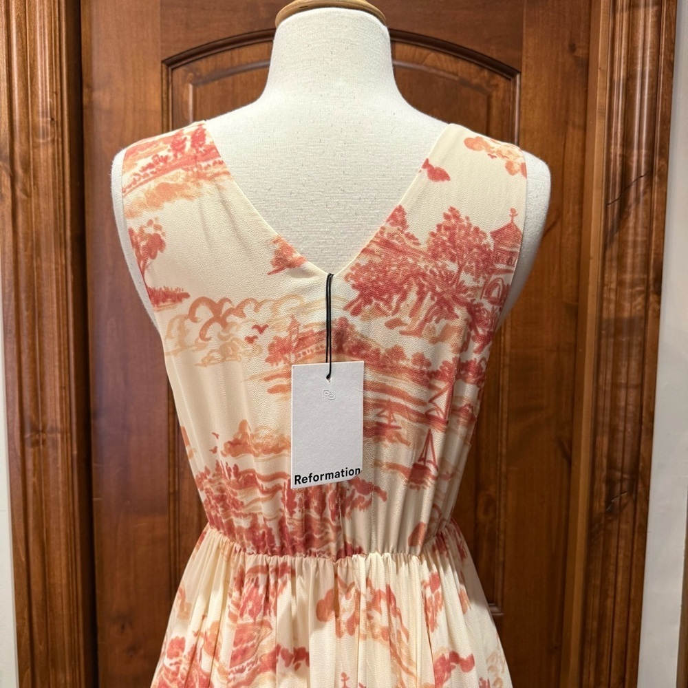 💋Reformation Farah sleeveless v neck Cream and light red Midi Dress. Size 4 - Picture 9 of 10